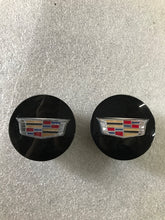 Load image into Gallery viewer, Set of 2 Cadillac Wheel Center Caps Glossy Black 9597375 b7aa7769