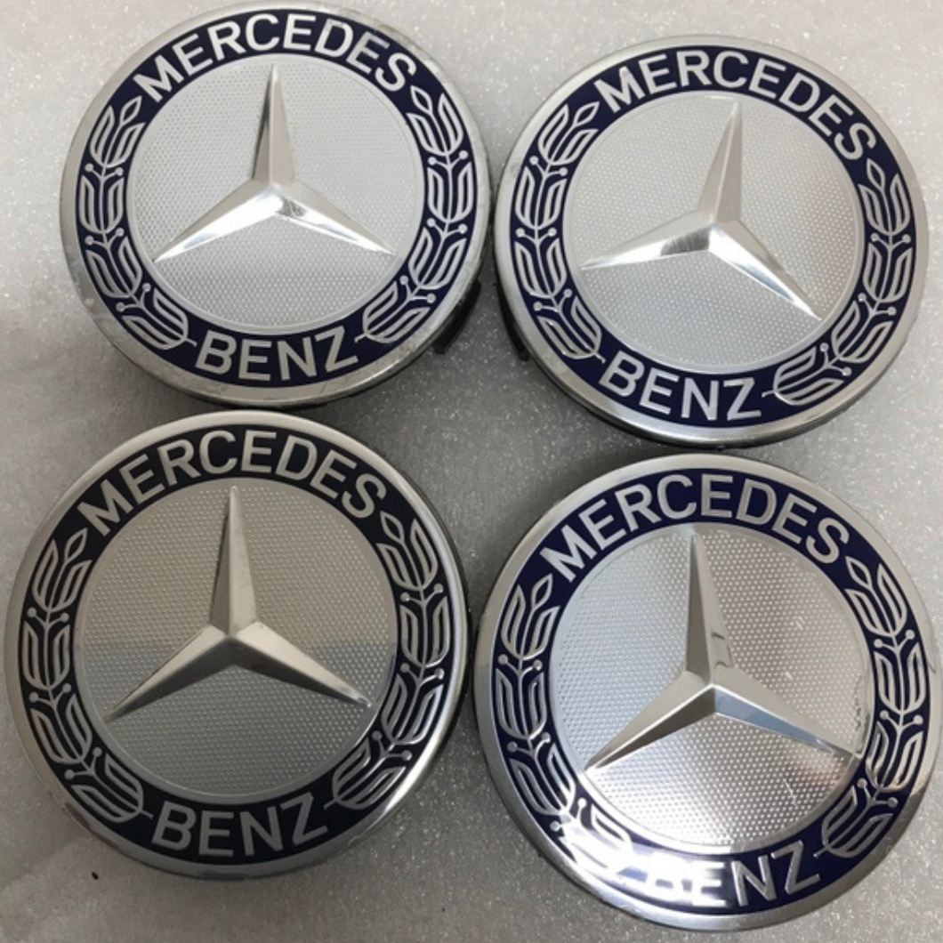 Set of 4 Mercedes 75MM Classic Dark Blue Wheel Center Hub Caps df4822e4