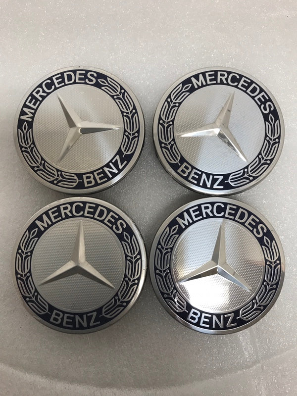 4PC Mercedes-Benz 75MM Classic Dark Blue Wheel Center Hub Caps AMG Wreath