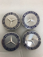 Load image into Gallery viewer, 4PC Mercedes 75MM Classic Dark Blue Wheel Center Hub Caps AMG Wreath aa16a14b