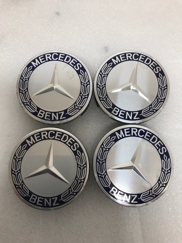 4PC Mercedes-Benz 75MM Classic Dark Blue Wheel Center Hub Caps AMG Wreath