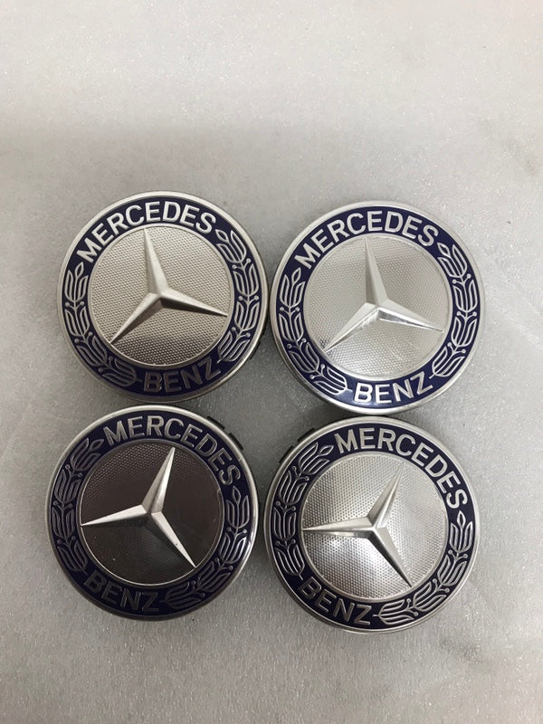 4PC Mercedes-Benz 75MM Classic Dark Blue Wheel Center Hub Caps AMG Wreath