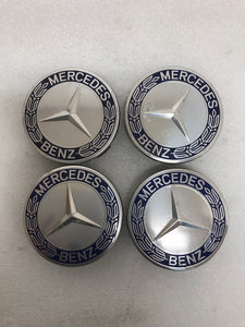 4PC Mercedes-Benz 75MM Classic Dark Blue Wheel Center Hub Caps AMG Wreath