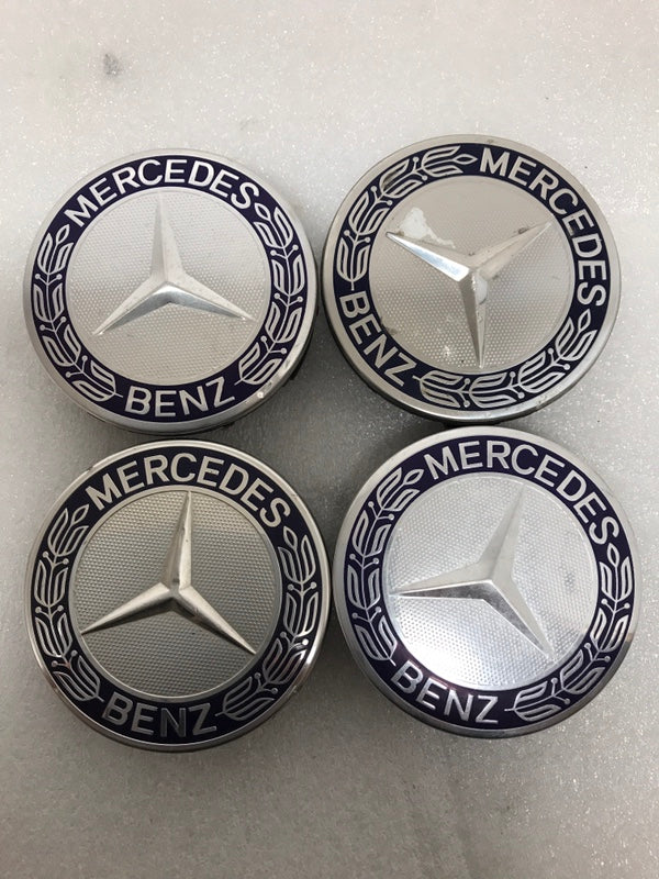 4PC Mercedes-Benz 75MM Classic Dark Blue Wheel Center Hub Caps AMG Wreath