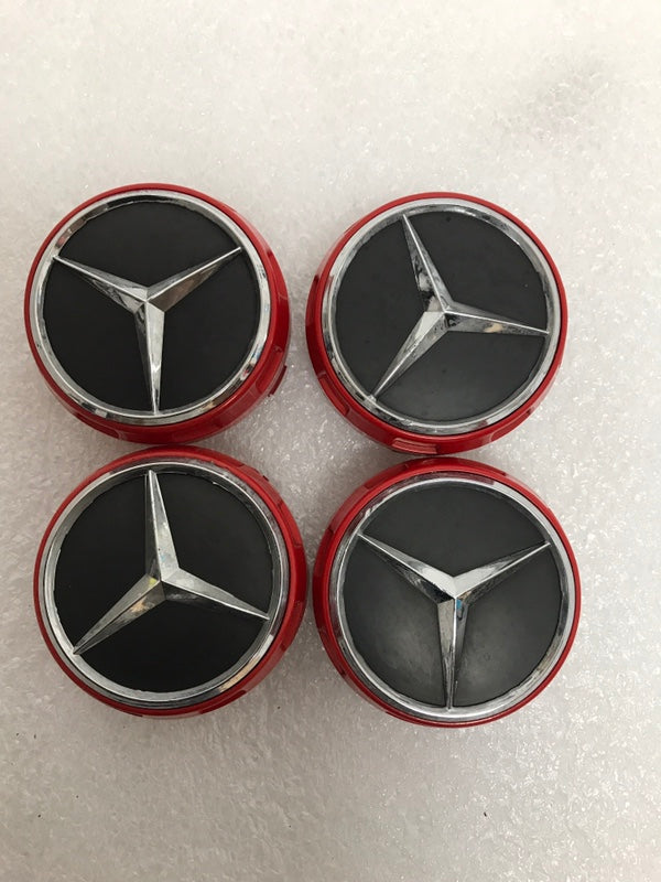 Mercedes-Benz AMG 75mm Red Surround Wheel Center Cover 4 Piece Set OEM Genuine