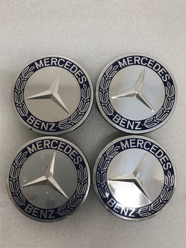 4PC Mercedes-Benz 75MM Classic Dark Blue Wheel Center Hub Caps AMG Wreath