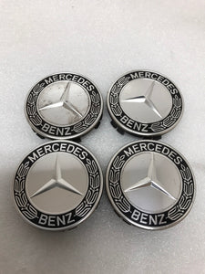 4PC Mercedes-Benz 75MM Classic Dark Blue Wheel Center Hub Caps AMG Wreath