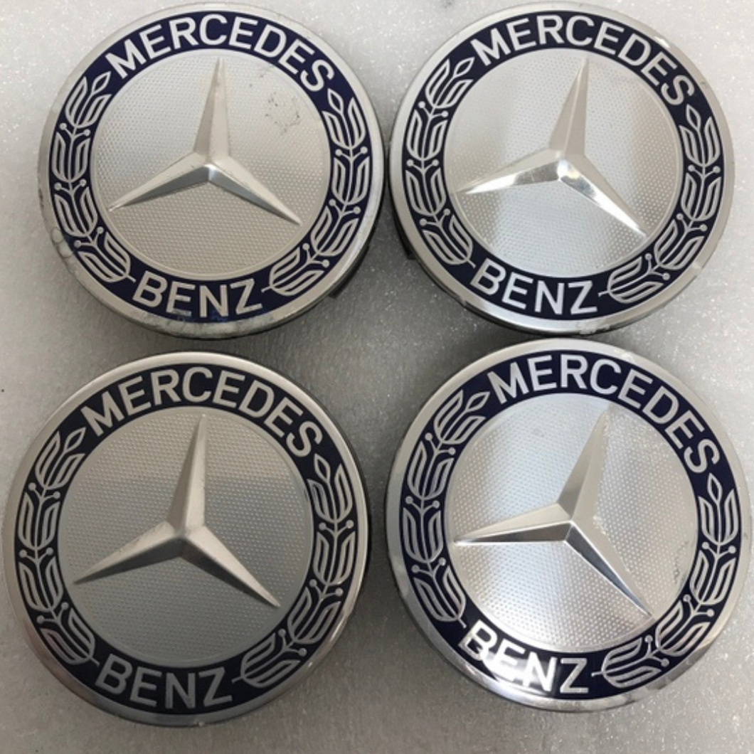 Set of 4 Mercedes 75MM Classic Dark Blue Wheel Center Hub Caps 26c59534