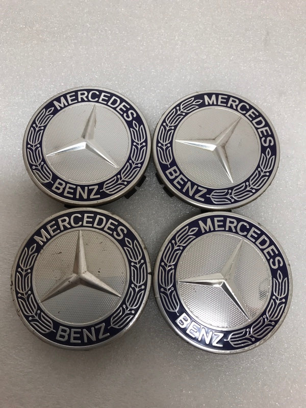 4PC Mercedes-Benz 75MM Classic Dark Blue Wheel Center Hub Caps AMG Wreath
