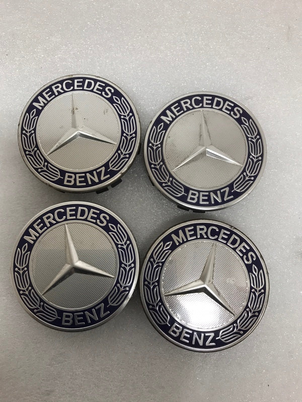 4PC Mercedes-Benz 75MM Classic Dark Blue Wheel Center Hub Caps AMG Wreath