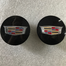 Load image into Gallery viewer, Set of 2 Cadillac Wheel Center Caps Glossy Black 9597375 b7aa7769