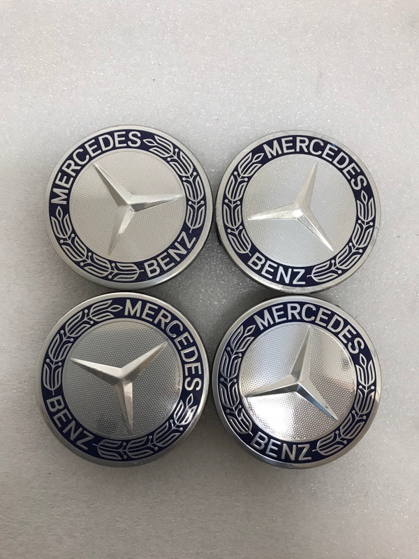 4PC Mercedes-Benz 75MM Classic Dark Blue Wheel Center Hub Caps AMG Wreath
