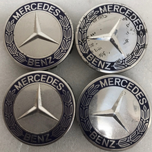 Load image into Gallery viewer, Set of 4 Mercedes 75MM Classic Dark Blue Wheel Center Caps AMG Wreath bf0f05d6