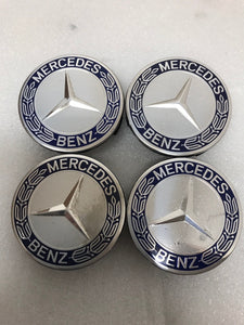 4PC Mercedes-Benz 75MM Classic Dark Blue Wheel Center Hub Caps AMG Wreath