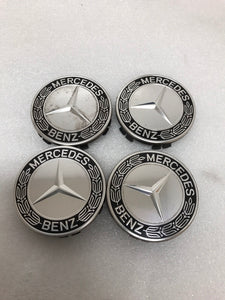 4PC Mercedes-Benz 75MM Classic Dark Blue Wheel Center Hub Caps AMG Wreath