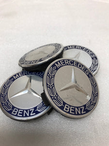 4PC Mercedes-Benz 75MM Classic Dark Blue Wheel Center Hub Caps AMG Wreath