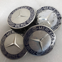 Load image into Gallery viewer, Set of 4 Mercedes 75MM Classic Dark Blue Wheel Center Caps AMG Wreath bf0f05d6