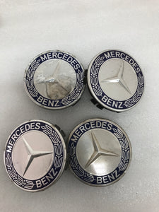 4PC Mercedes-Benz 75MM Classic Dark Blue Wheel Center Hub Caps AMG Wreath