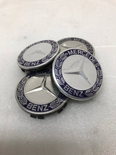 Load image into Gallery viewer, 4PC Mercedes-Benz 75MM Classic Dark Blue Wheel Center Hub Caps AMG Wreath