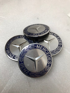 4PC Mercedes-Benz 75MM Classic Dark Blue Wheel Center Hub Caps AMG Wreath