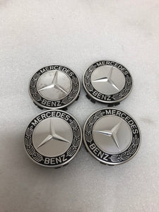 4PC Mercedes-Benz 75MM Classic Dark Blue Wheel Center Hub Caps AMG Wreath