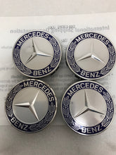 Load image into Gallery viewer, 4PC Mercedes 75MM Classic Dark Blue Wheel Center Hub Caps AMG Wreath 283e14d2