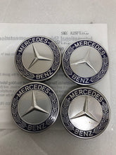 Load image into Gallery viewer, 4PC Mercedes-Benz 75MM Classic Dark Blue Wheel Center Hub Caps AMG Wreath