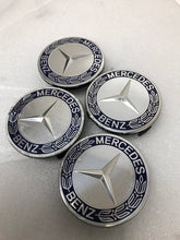 Load image into Gallery viewer, 4PC Mercedes 75MM Classic Dark Blue Wheel Center Hub Caps AMG Wreath df57ccf3