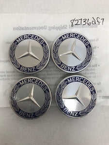 4PC Mercedes-Benz 75MM Classic Dark Blue Wheel Center Hub Caps AMG Wreath