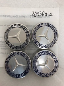 4PC Mercedes 75MM Classic Dark Blue Wheel Center Hub Caps AMG Wreath 20536a62