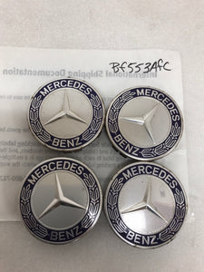 4PC Mercedes-Benz 75MM Classic Dark Blue Wheel Center Hub Caps AMG Wreath