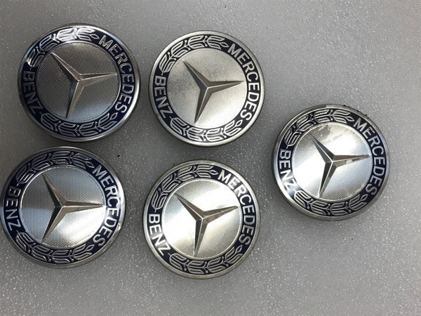 Set of 5 75mm Wheel Center Hub Caps Hubcaps Emblem Logo Dark Blue For Mercedes Benz