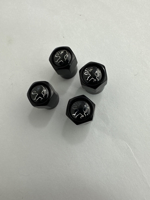 Set of 4 Universal Peugeot Black Wheel Stem Air Valve Caps