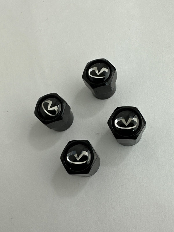 Set of 4 Universal Infiniti Black Wheel Stem Air Valve Caps