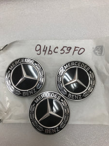 Set of 3 Mercedes-Benz Center Cap Black Wreath A2224002200 94bc59f0