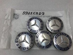 Set of 5 75mm Wheel Center Hub Caps Hubcaps Emblem Logo Dark Blue For Mercedes Benz