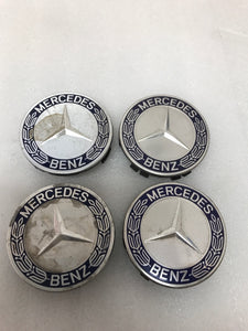 4PC Mercedes-Benz 75MM Classic Dark Blue Wheel Center Hub Caps AMG Wreath