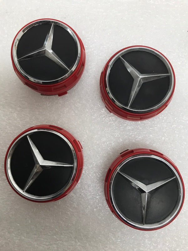 Mercedes-Benz AMG 75mm Red Surround Wheel Center Cover 4 Piece Set OEM Genuine